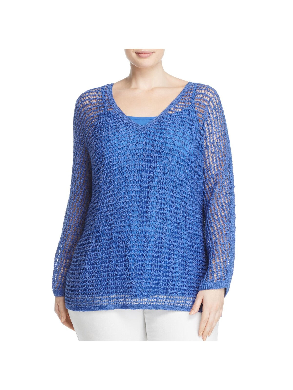 NIC+ZOE Womens Blue Long Sleeve V Neck Sweater Plus 3X