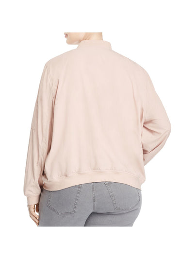 BAGATELLE Womens Pink Zippered Pocketed Rib-knit Trim Bomber Jacket Plus 1X