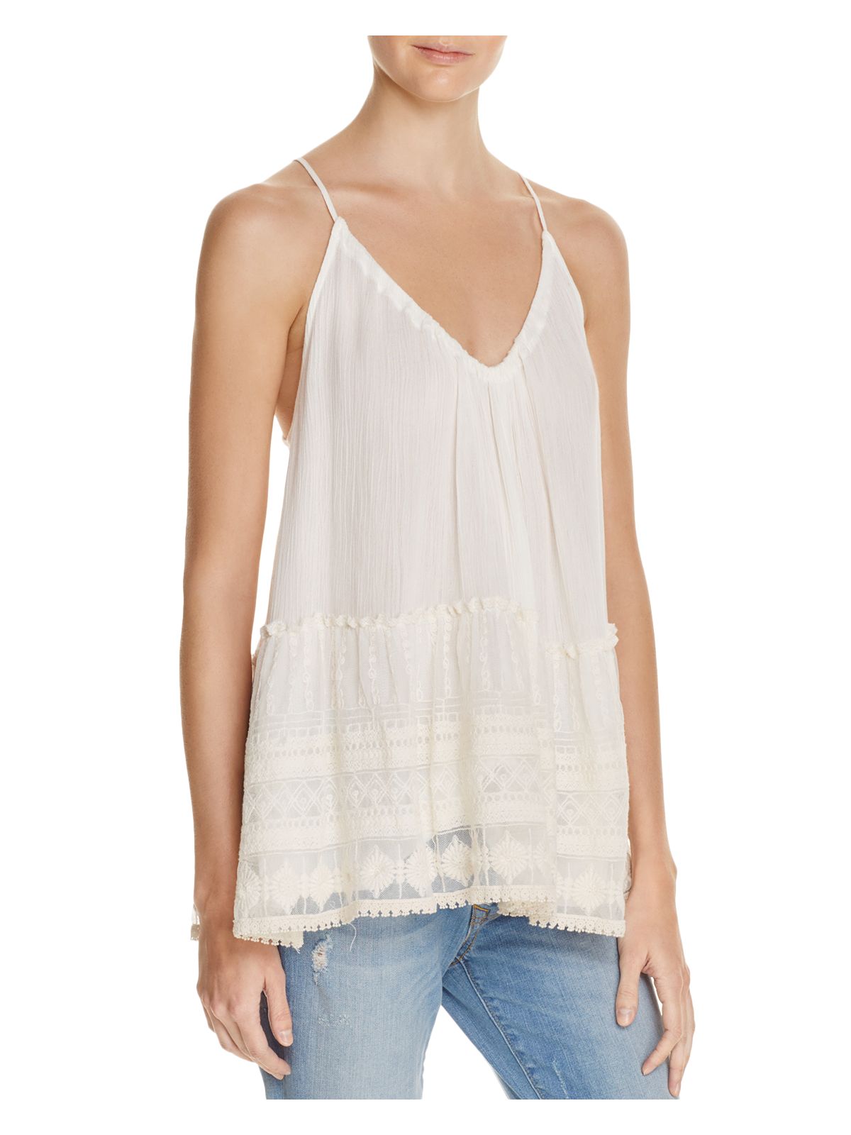 PPLA CLOTHING Womens Ivory Lace Overlay Sleeveless V Neck Peasant Top Size: S