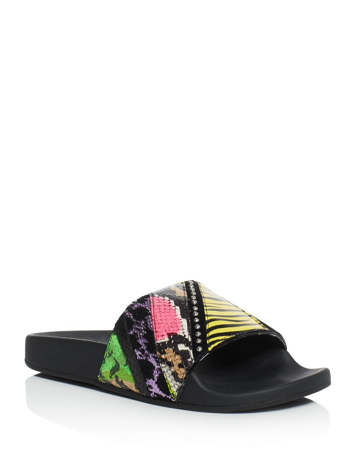 MARC JACOBS Womens Black Mixed Media Embellished Comfort Cooper Round Toe Platform Slip On Leather Slide Sandals Shoes 36