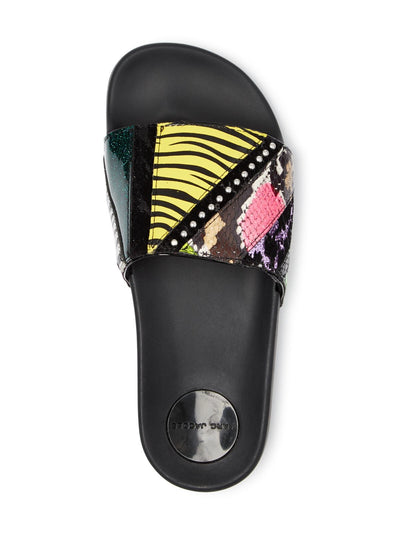 MARC JACOBS Womens Black Mixed Media Embellished Comfort Cooper Round Toe Platform Slip On Leather Slide Sandals Shoes 36