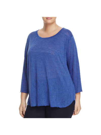 NALLY & MILLIE Womens Blue 3/4 Sleeve Round Neck Top 2X