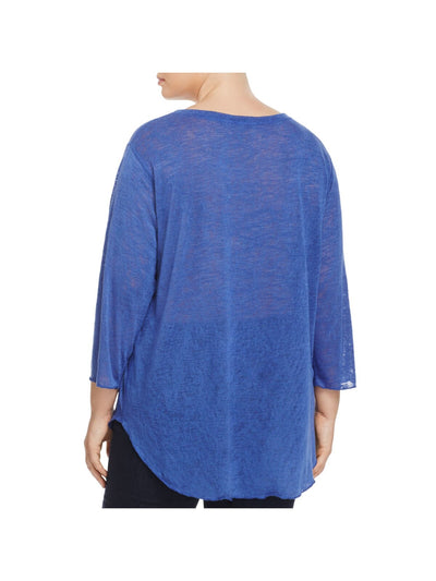 NALLY & MILLIE Womens Blue 3/4 Sleeve Round Neck Top 2X