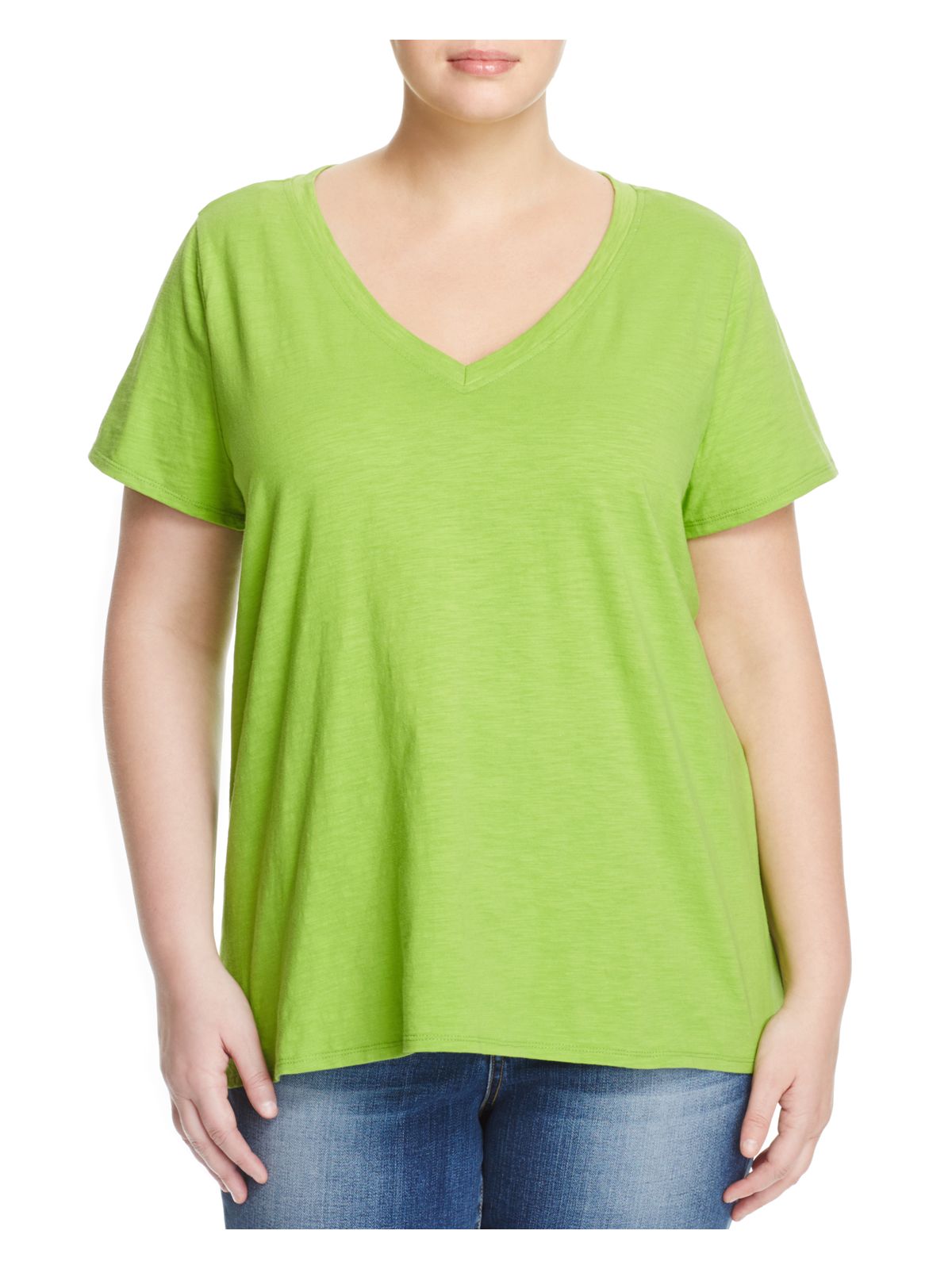 ONE A Womens Green Short Sleeve V Neck T-Shirt Plus 3X