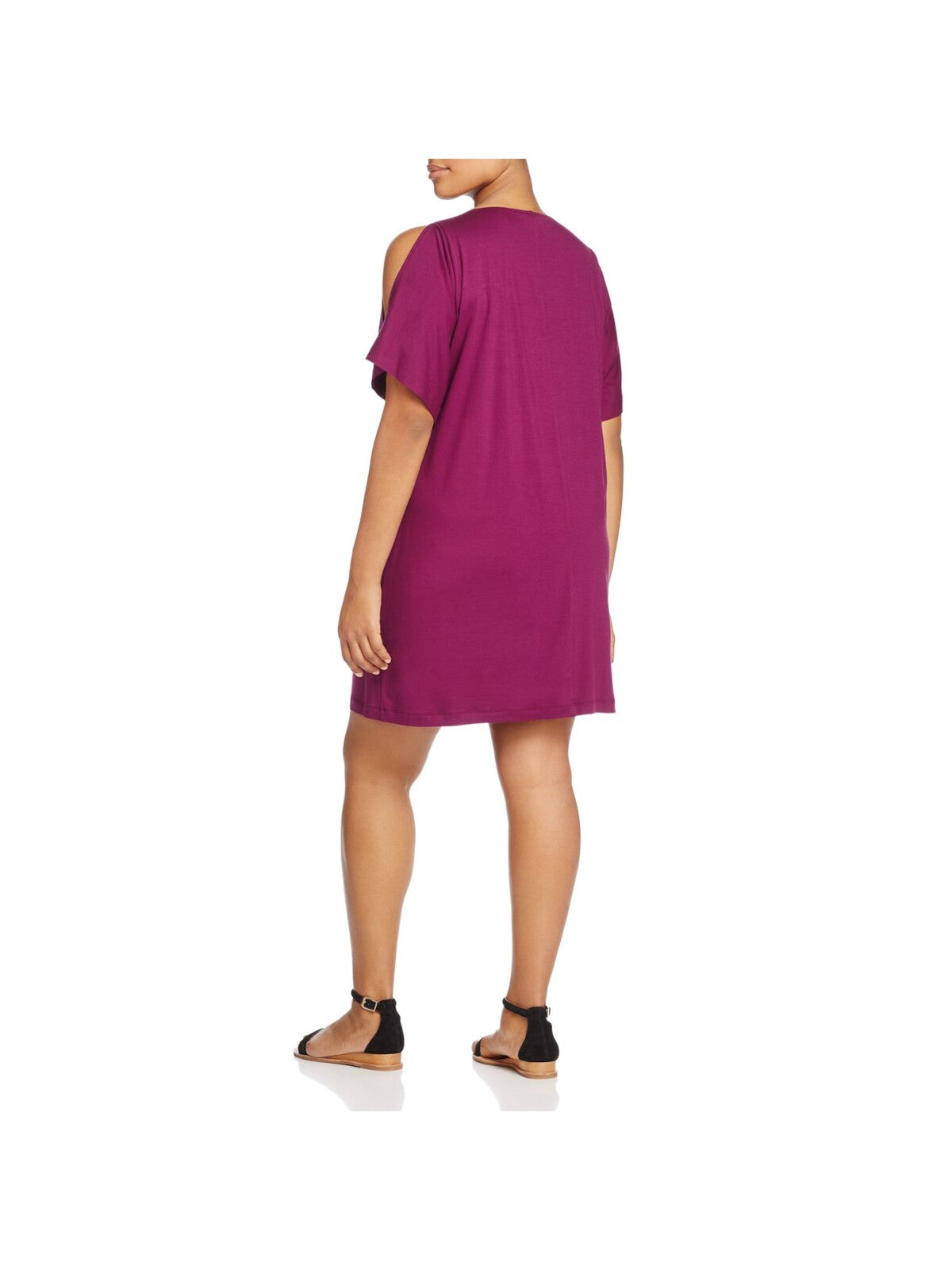 EILEEN FISHER Womens Purple Stretch Cold Shoulder Cocoon Jersey Elbow Sleeve Boat Neck Knee Length Shift Dress Plus 2X