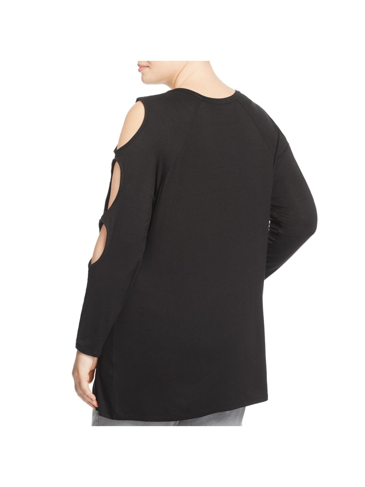 ALISON ANDREWS Womens Black Stretch Cold Shoulder Cut Out Long Sleeve Round Neck Tunic Top Plus 2X