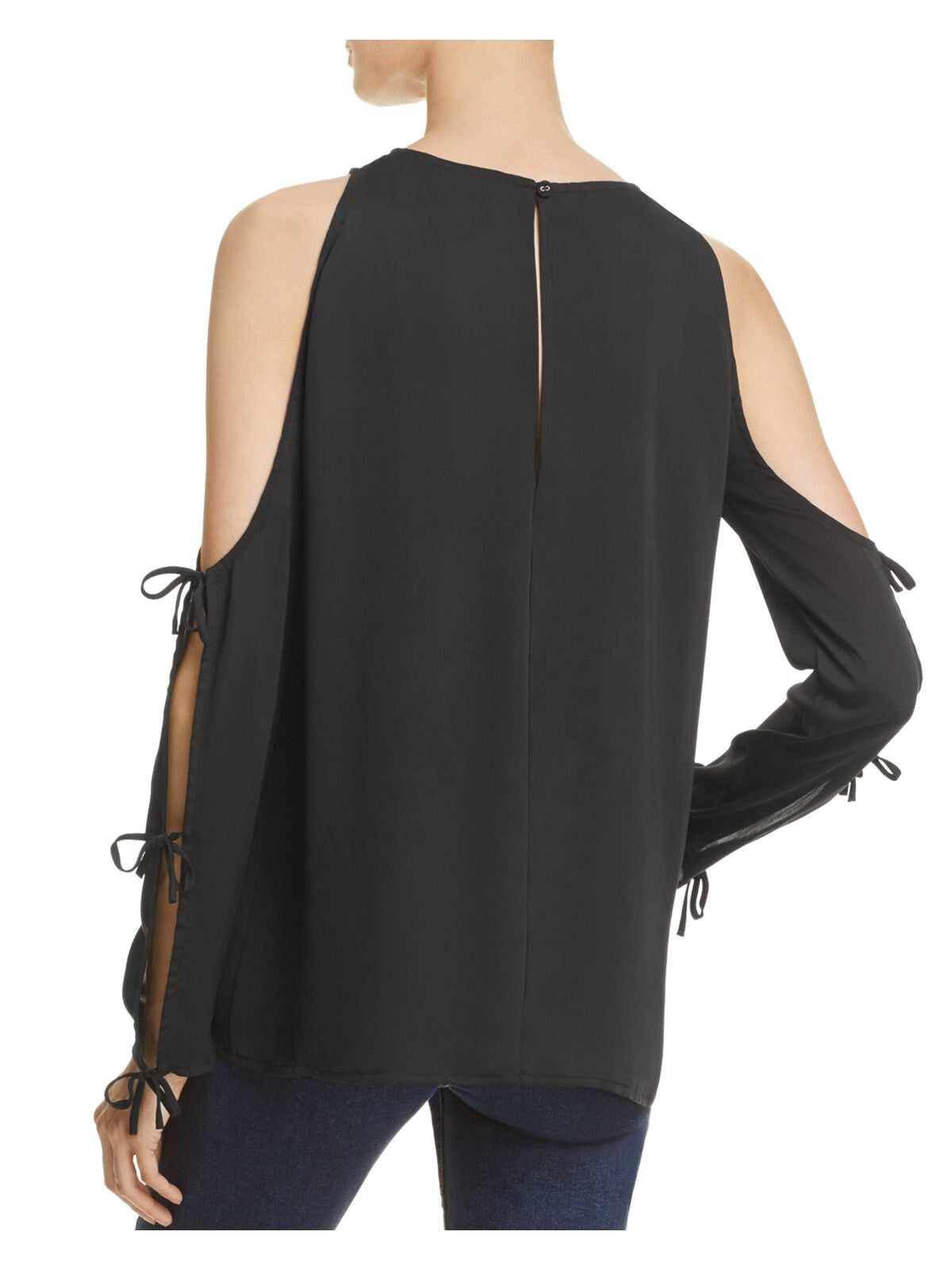 L'ACADEMIE Womens Black Cold Shoulder Long Sleeve Jewel Neck Top S