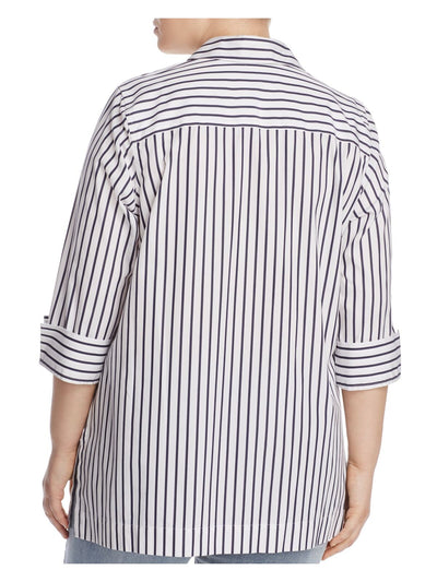 FOXCROFT Womens Navy Striped Cuffed Sleeve Collared Tunic Top 20W