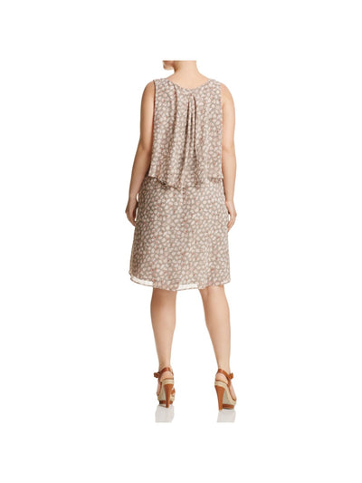 B COLLECTION Womens Gray Textured Pleated Popover Style Printed Sleeveless V Neck Above The Knee Wear To Work Dress Plus 2X