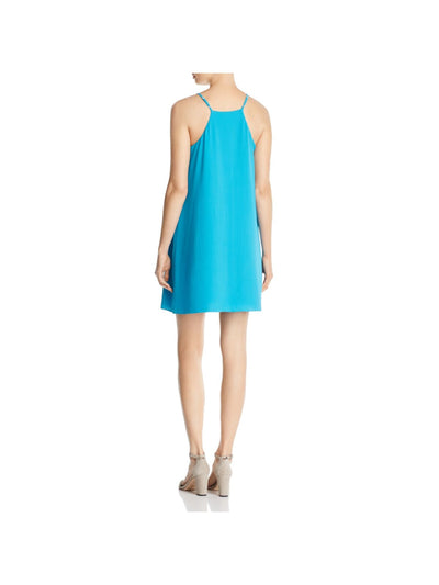 VINCE CAMUTO Womens Turquoise Pleated Adjustable Straps Spaghetti Strap V Neck Mini Evening Shift Dress S