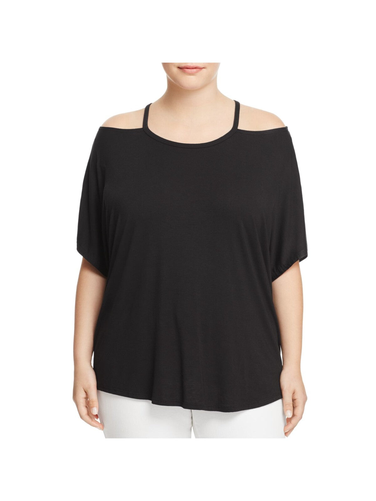 ALISON ANDREWS Womens Stretch Cold Shoulder Elbow Sleeve Crew Neck Top ...