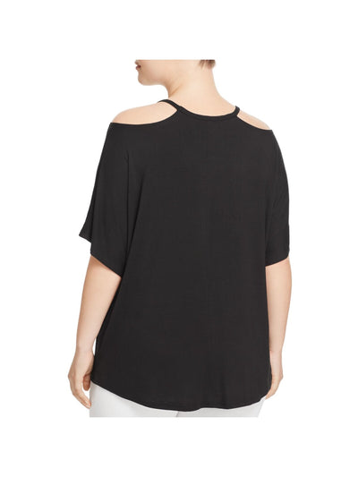 ALISON ANDREWS Womens Stretch Cold Shoulder Elbow Sleeve Crew Neck Top