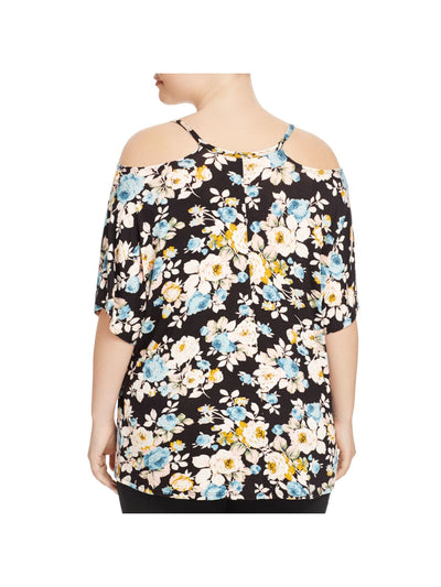 ALISON ANDREWS Womens Black Cold Shoulder Floral Short Sleeve Scoop Neck T-Shirt Plus 3X