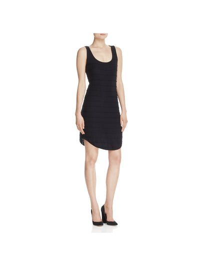 THREE DOTS Womens Black Stretch Ribbed Curved Hem Sleeveless Scoop Neck Above The Knee Body Con Dress XS