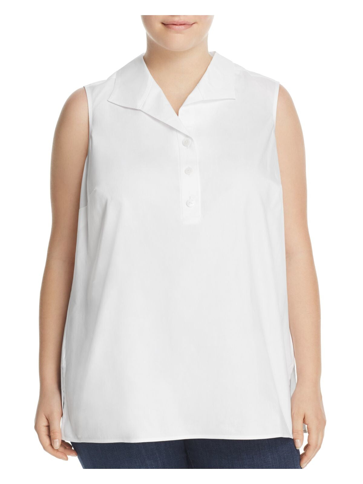 FOXCROFT Womens White Stretch Darted Button Back Sleeveless Collared Blouse Plus 16W