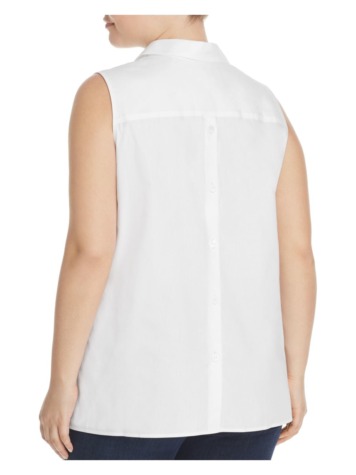FOXCROFT Womens White Stretch Darted Button Back Sleeveless Collared Blouse Plus 16W