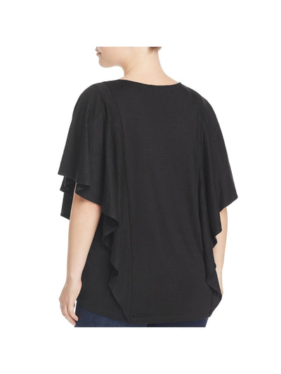 FOXCROFT Womens Black Ruffled Flutter Sleeve V Neck Wear To Work T-Shirt Plus 2X