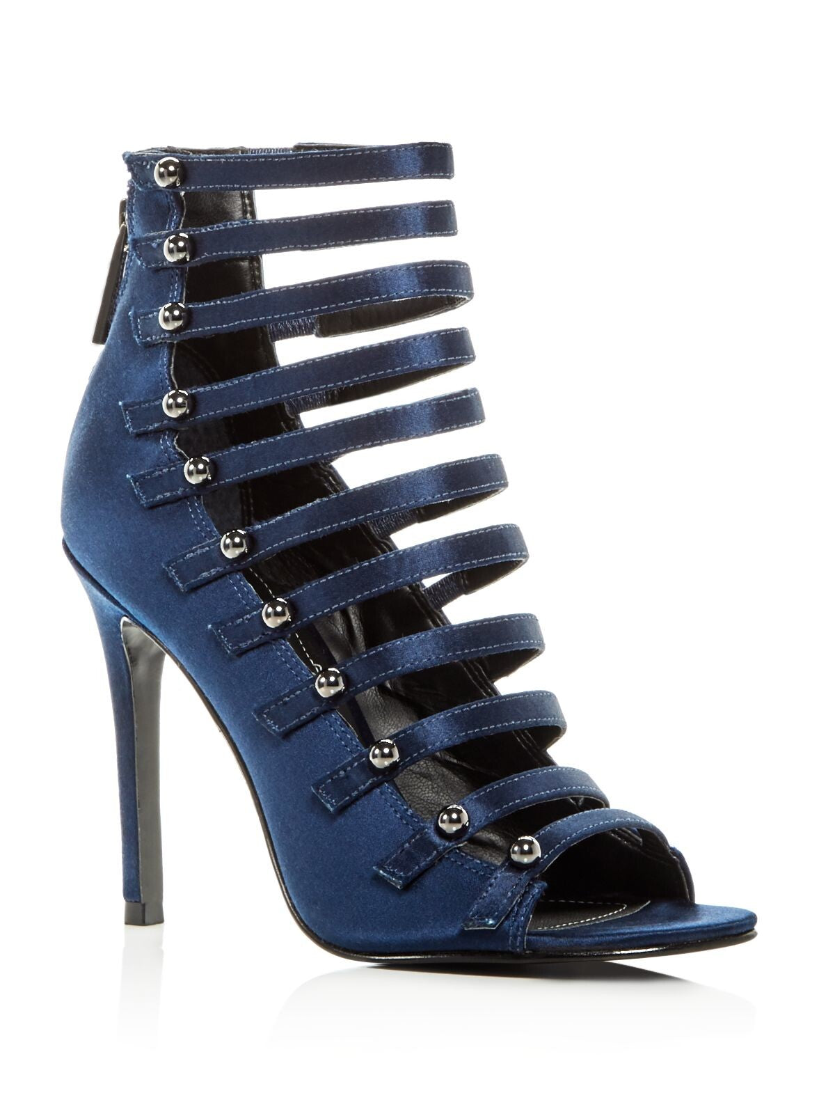 KENDALL + KYLIE Womens Navy Caged Design Strappy Studded Gia Round Toe Stiletto Zip-Up Dress Sandals Shoes 7 M