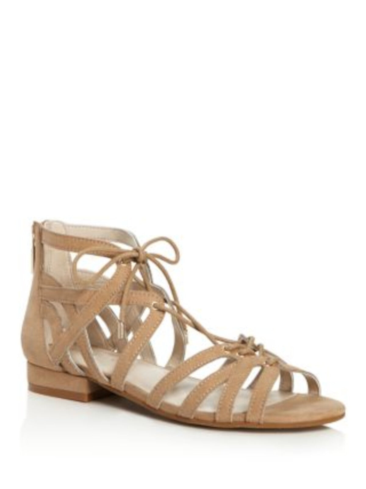 KENNETH COLE Womens Beige Lace Comfort Villa Round Toe Block Heel Zip-Up Gladiator Sandals Shoes 8 M