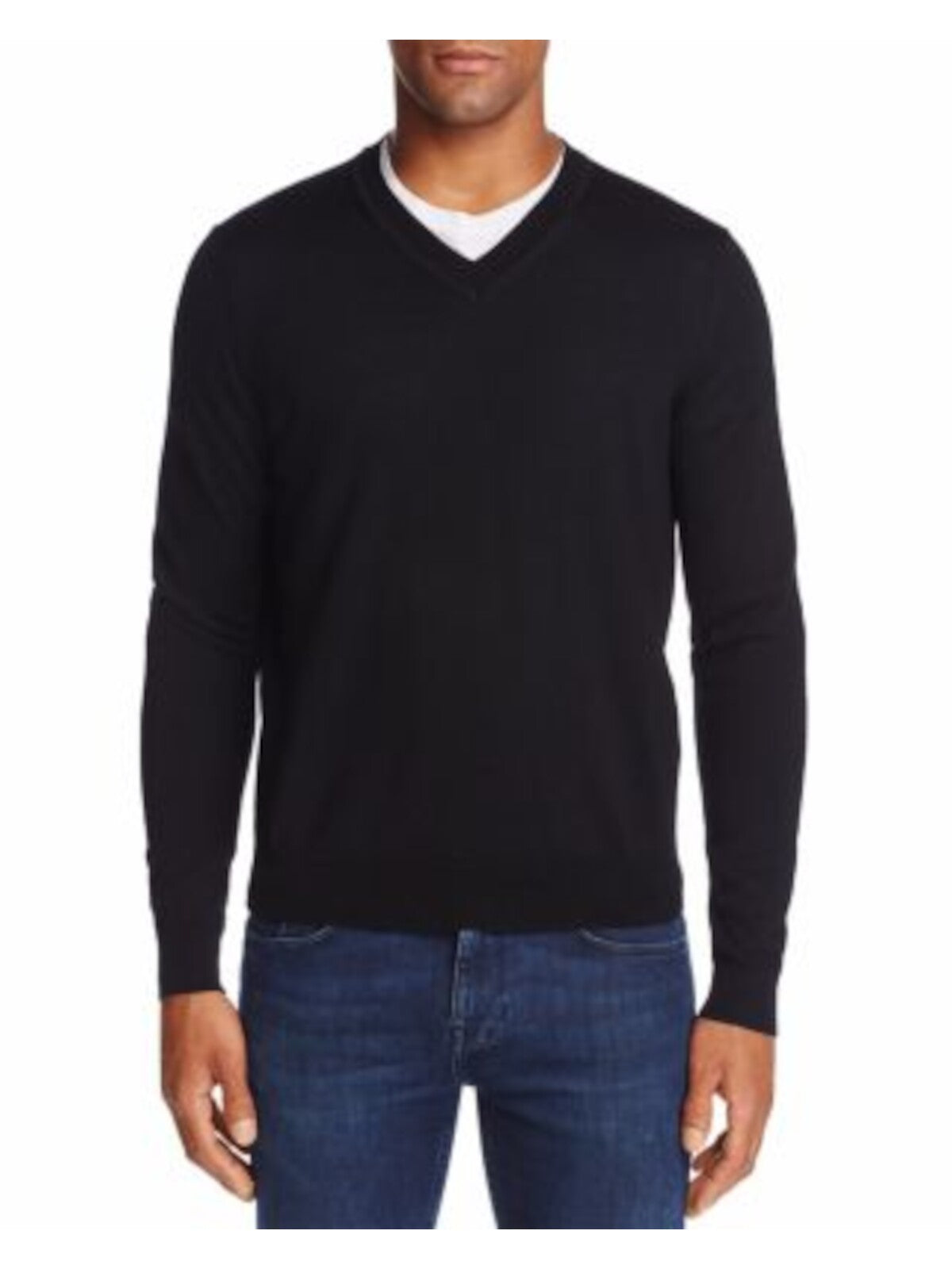 THE MENS STORE Mens Black V Neck Merino Blend Pullover Sweater S