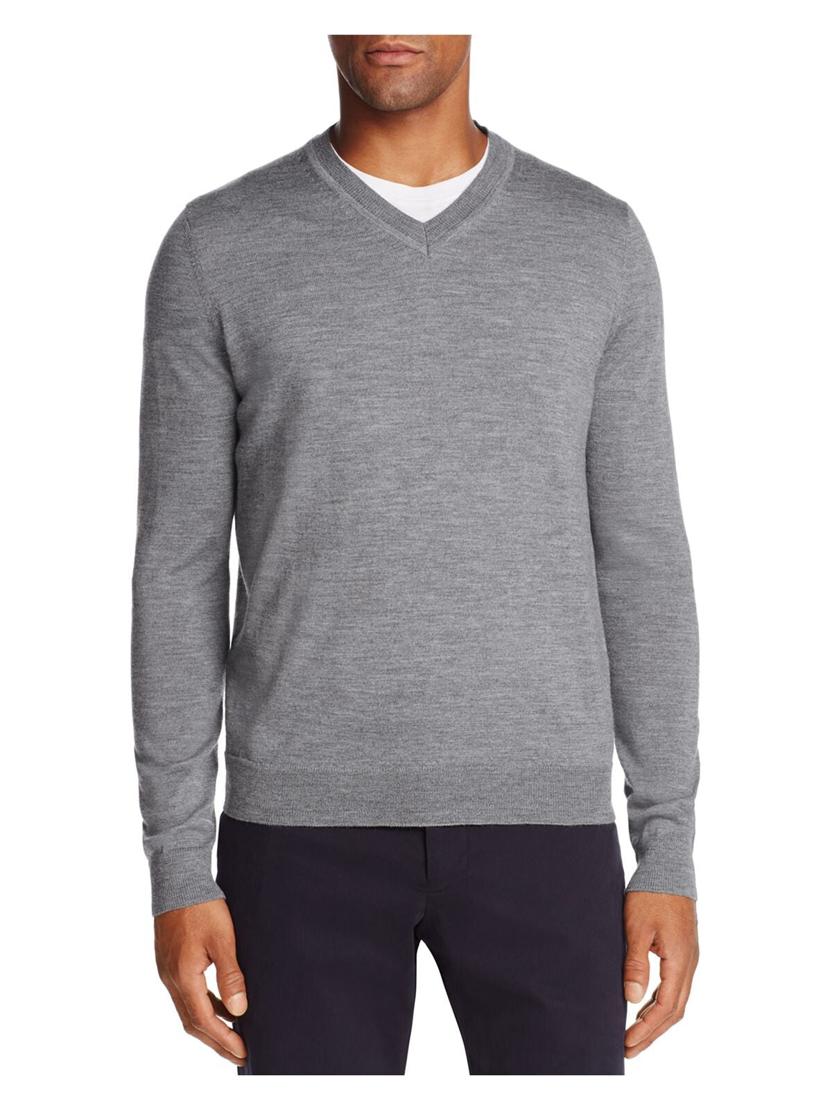 THE MENS STORE Mens Gray V Neck Merino Blend Pullover Sweater M