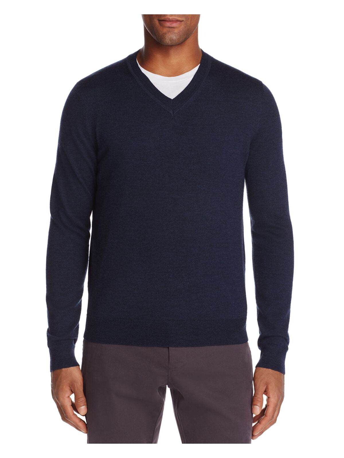 THE MENS STORE Mens Blue V Neck Merino Blend Pullover Sweater M