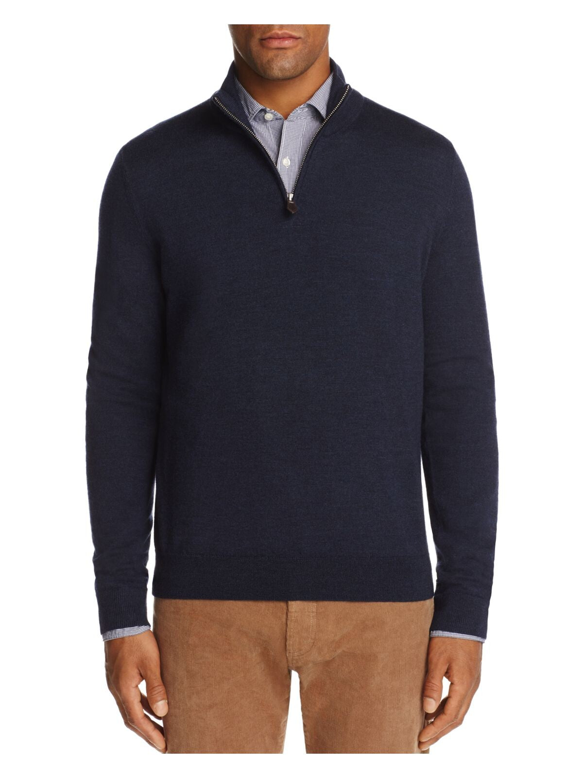 THE MENS STORE Mens Navy Mock Neck Classic Fit Quarter-Zip Merino Blend Pullover Sweater M
