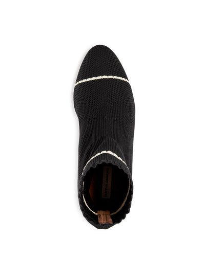 TABITHA SIMMONS Womens Black Striped Sock Stretch Comfort Anna Almond Toe Block Heel Heeled Boots