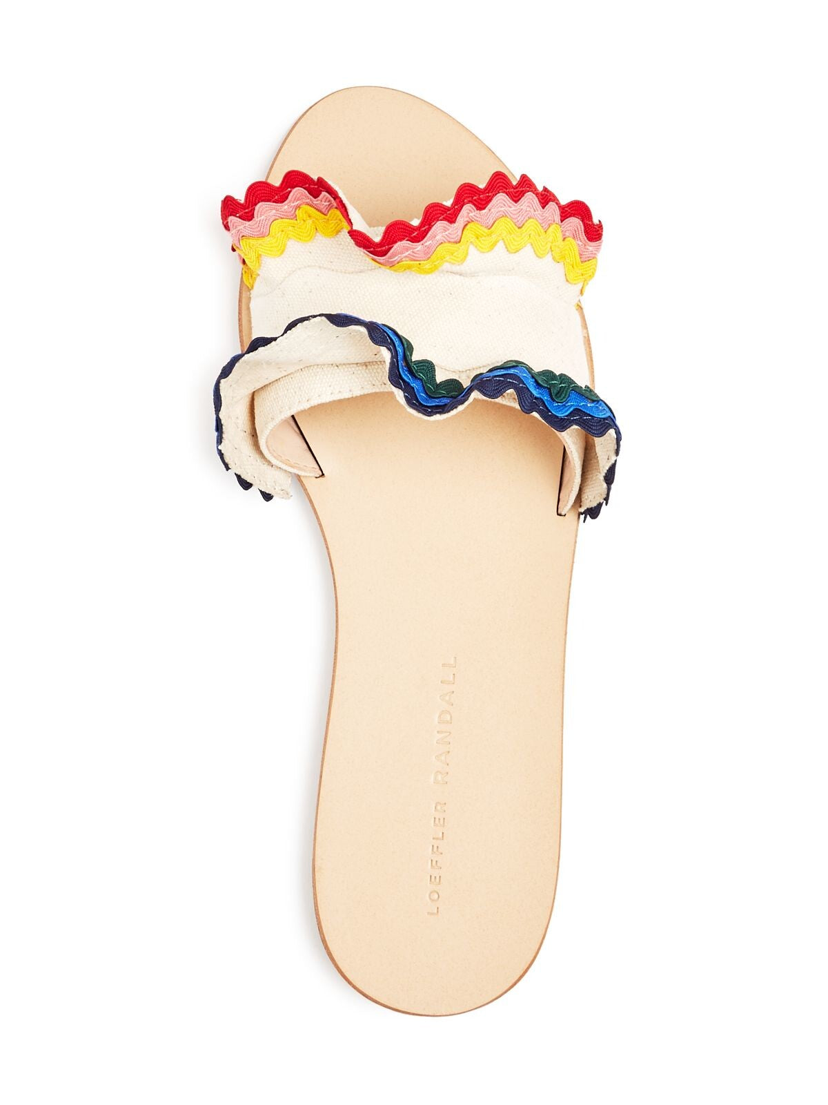 LOEFFLER RANDALL Womens Beige Rainbow Ruffled Birdie Round Toe Slip On Slide Sandals Shoes 6.5