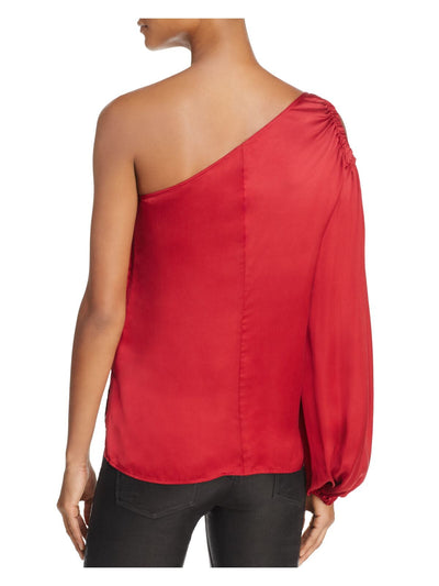 ELIZABETH AND JAMES Womens Red Long Sleeve Asymmetrical Neckline Top 8