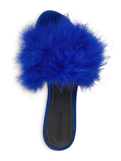 KENDALL + KYLIE Womens Blue Feather Accent Padded Chloe Round Toe Slip On Leather Slide Sandals Shoes 7 M
