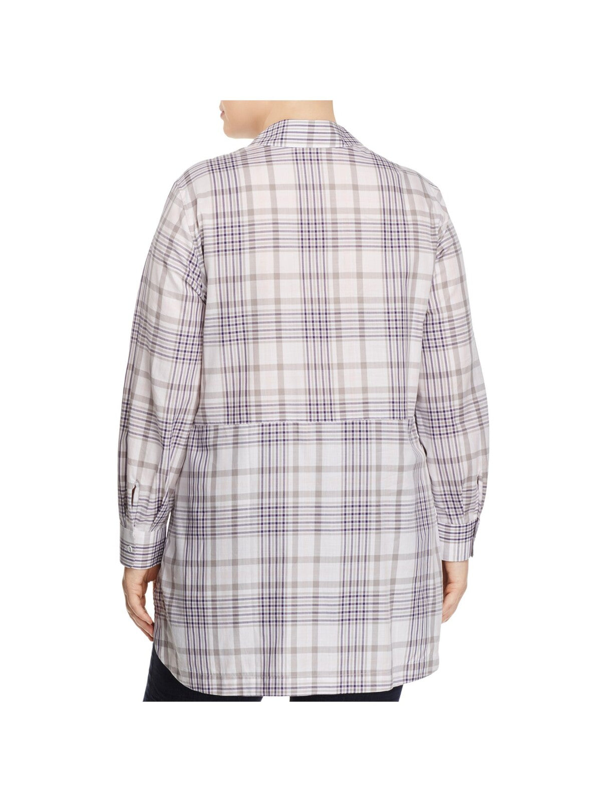 FOXCROFT Womens Gray Plaid Cuffed Sleeve Collared Tunic Top Plus 16W