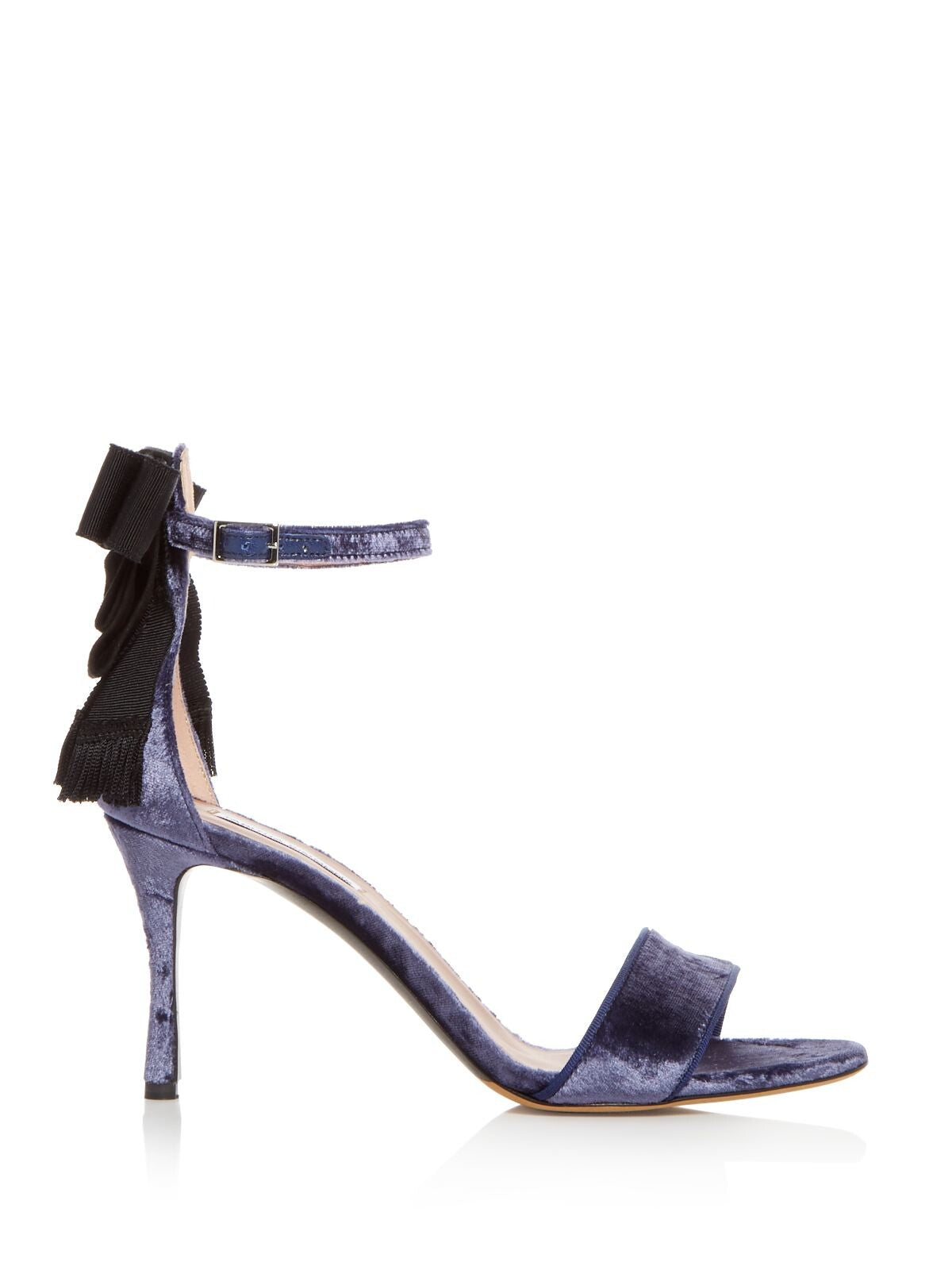 TABITHA SIMMONS Womens Blue Velvet Bow Accent Tasseled Frances Almond Toe Stiletto Buckle Dress Sandals Shoes