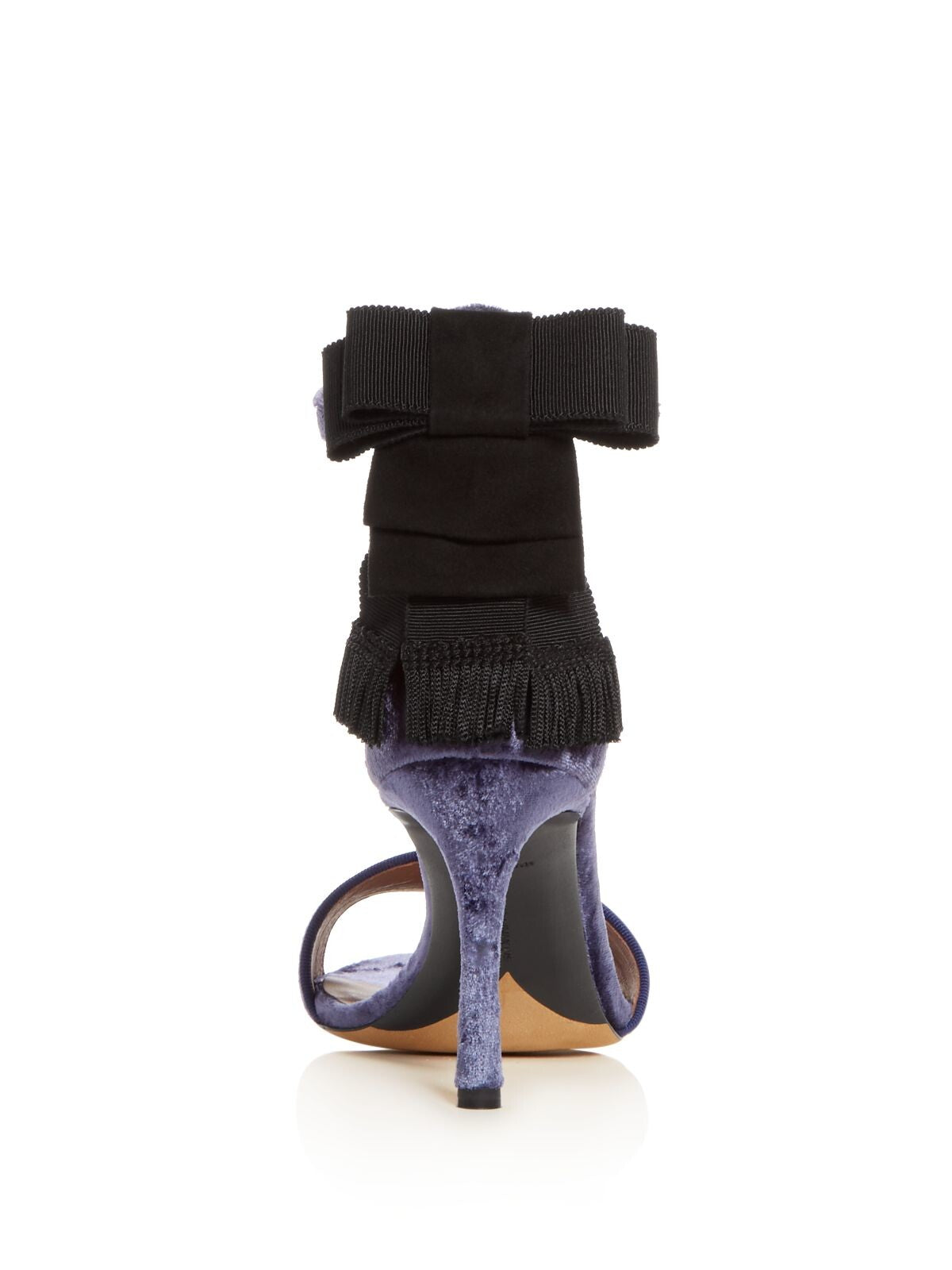 TABITHA SIMMONS Womens Navy Velvet Bow Accent Tasseled Frances Almond Toe Stiletto Buckle Dress Sandals Shoes 37.5