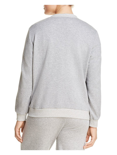 EILEEN FISHER Womens Gray Knit Zippered Pocketed Waffle Knit Trim Heather Bomber Jacket 1X