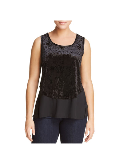 CUPIO CURVY Womens Velvet Mixed Media Sleeveless Jewel Neck Top