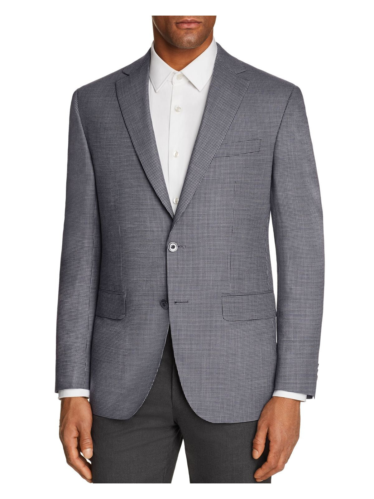 MICHAEL KORS Mens Sharkskin Gray Single Breasted, Classic Fit Wool Blend Blazer 42L