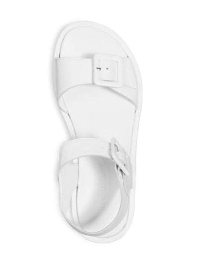 KENDALL + KYLIE Womens White Treaded Sole Ankle Strap Buckle Accent Wave Round Toe Wedge Buckle Leather Sandals Shoes 6.5 M