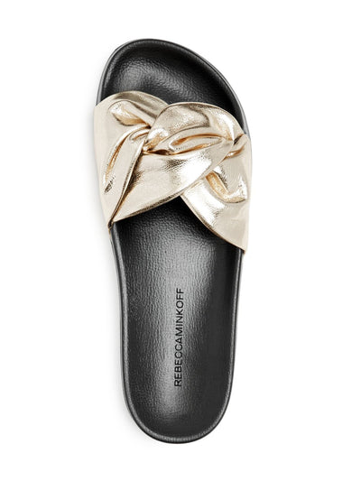 REBECCA MINKOFF Womens Gold Metallic Crisscross Detail Contoured Footbed Padded Samara Round Toe Slip On Leather Slide Sandals Shoes M