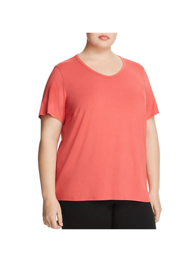 EILEEN FISHER Womens Pink Stretch Short Sleeve V Neck T-Shirt Plus 1X