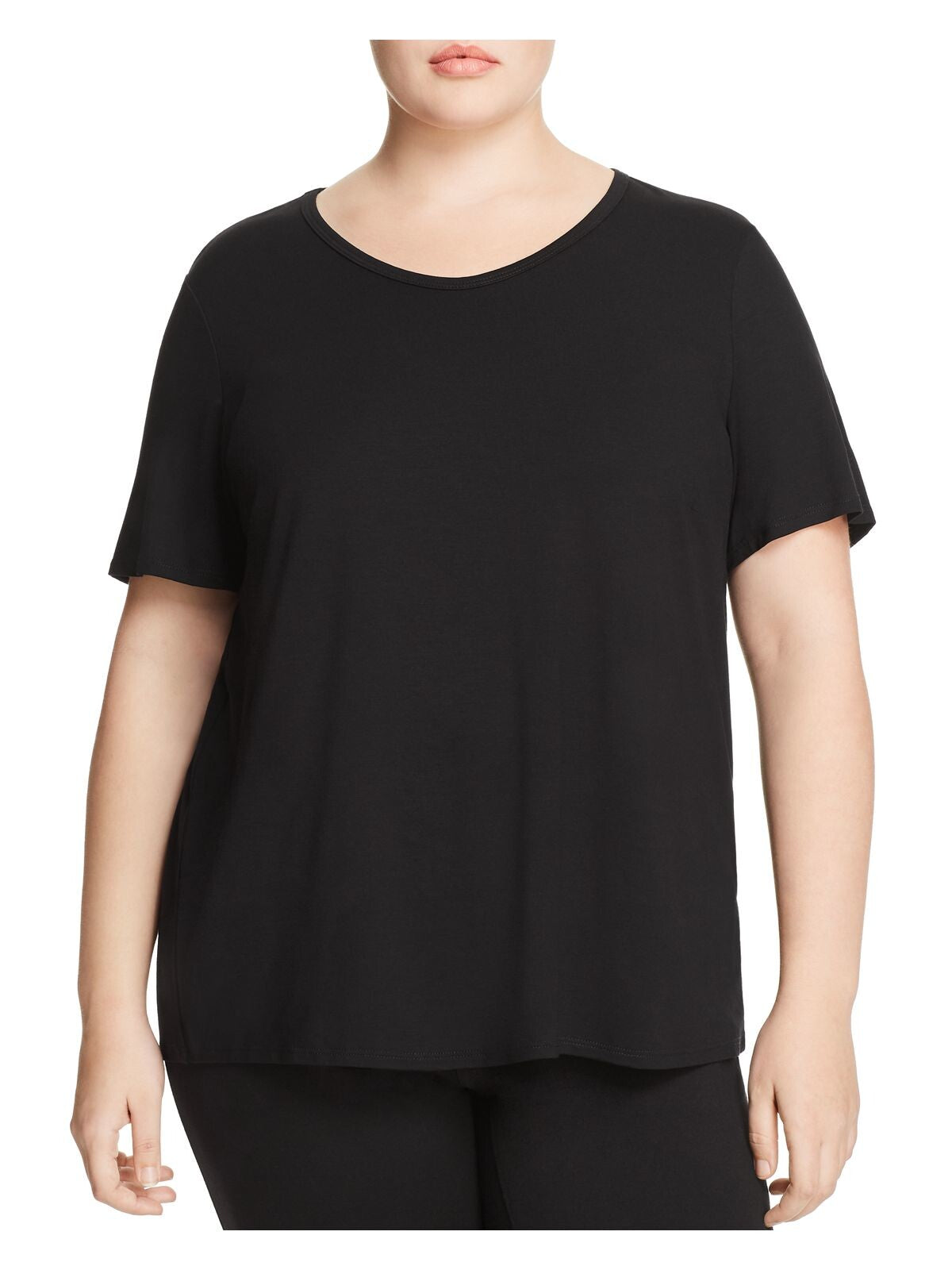 EILEEN FISHER Womens Black Stretch Printed Short Sleeve V Neck Top Plus 3X