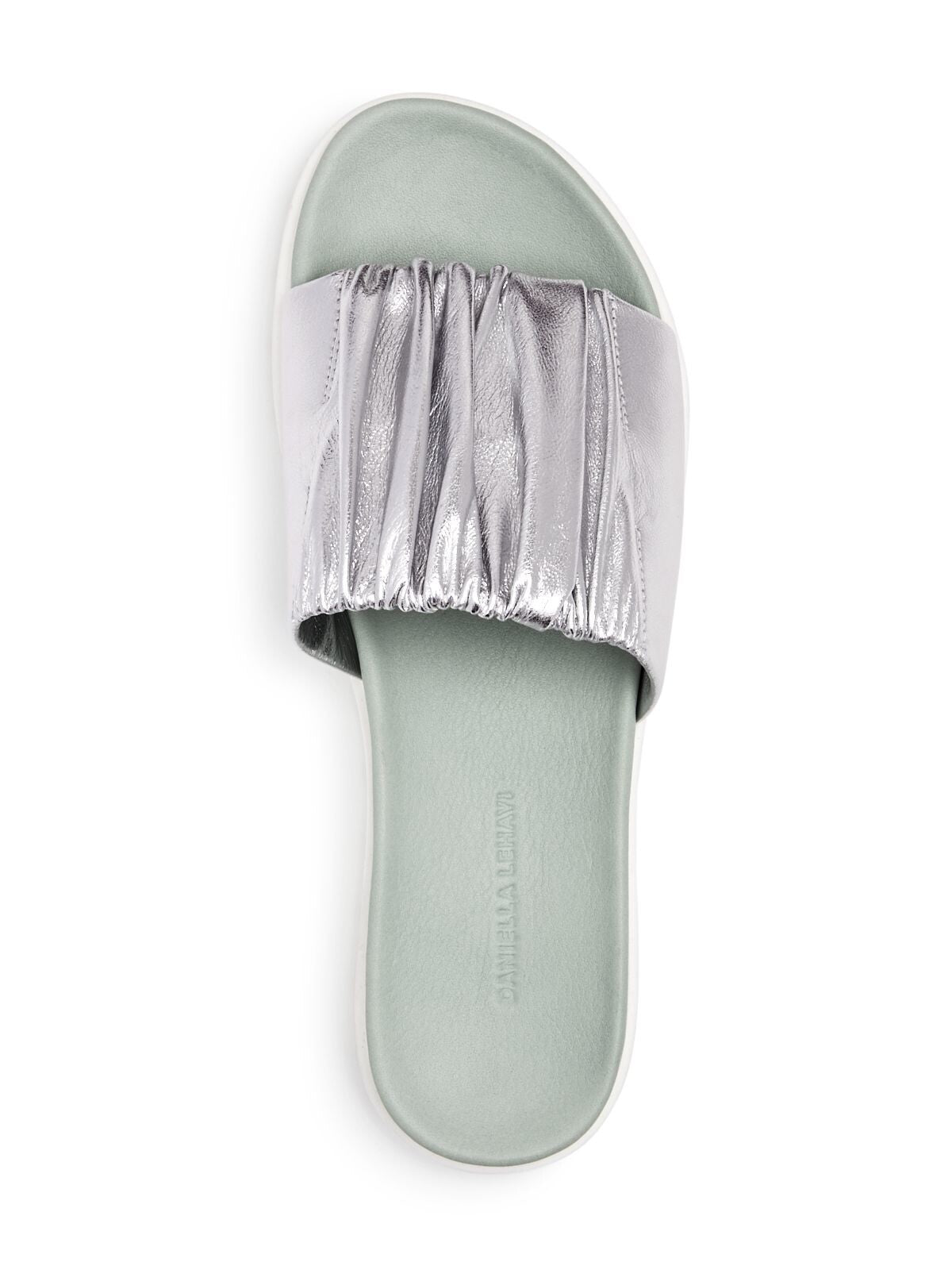DANIELLA LEHAVI Womens Silver Color Block Stretch Band Sahara Round Toe Platform Slip On Slide Sandals Shoes 38