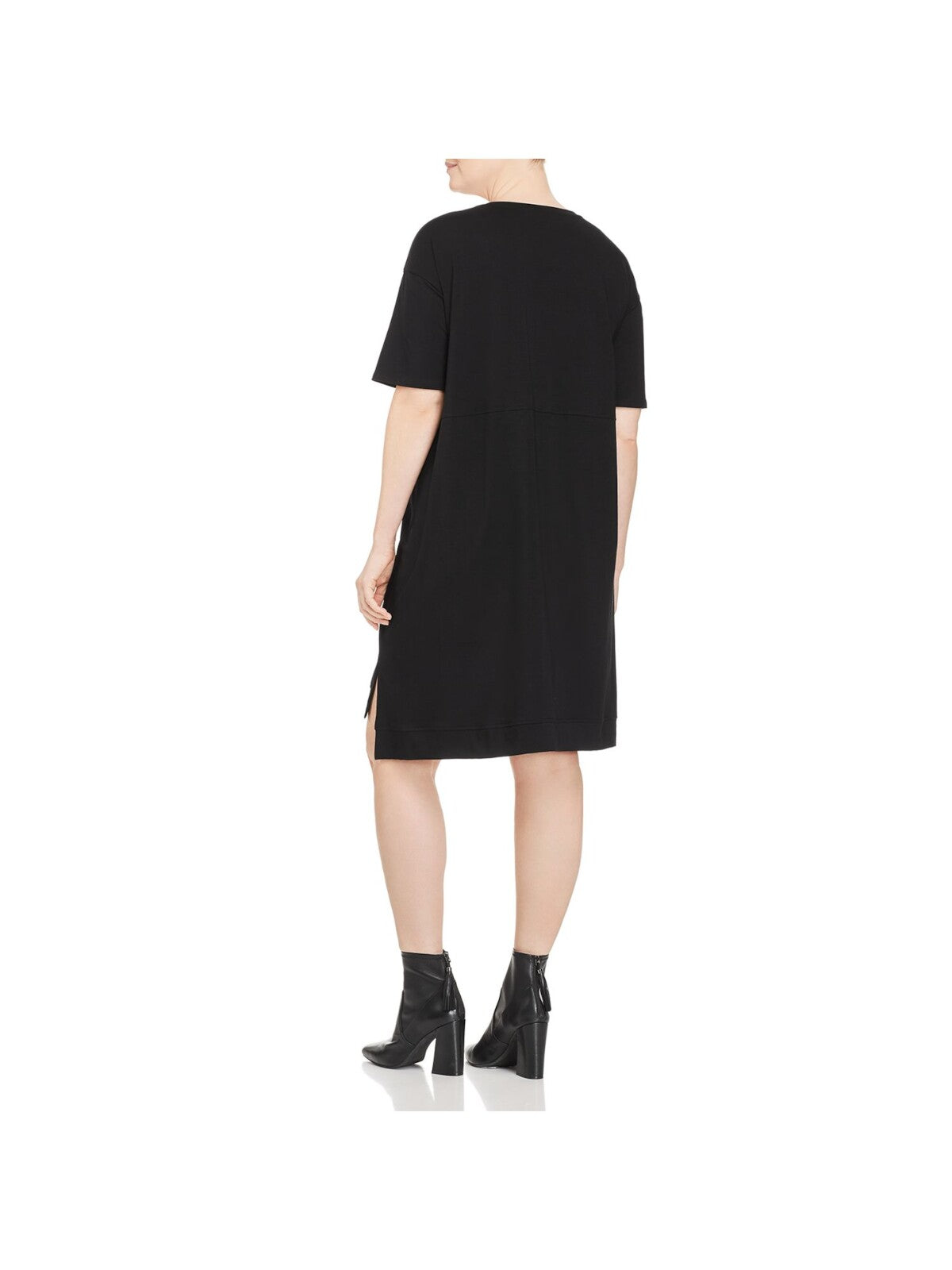 EILEEN FISHER Womens Black Knit Round Neck Below The Knee Hi-Lo Dress Plus 1X