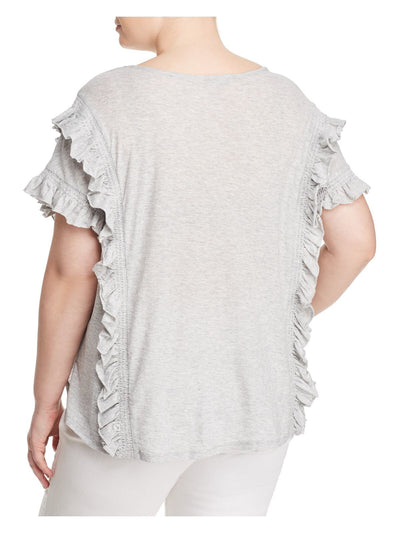 VINCE CAMUTO Womens Gray Knit Smocked Ruffled Heather Flutter Sleeve Scoop Neck Top Plus 1X