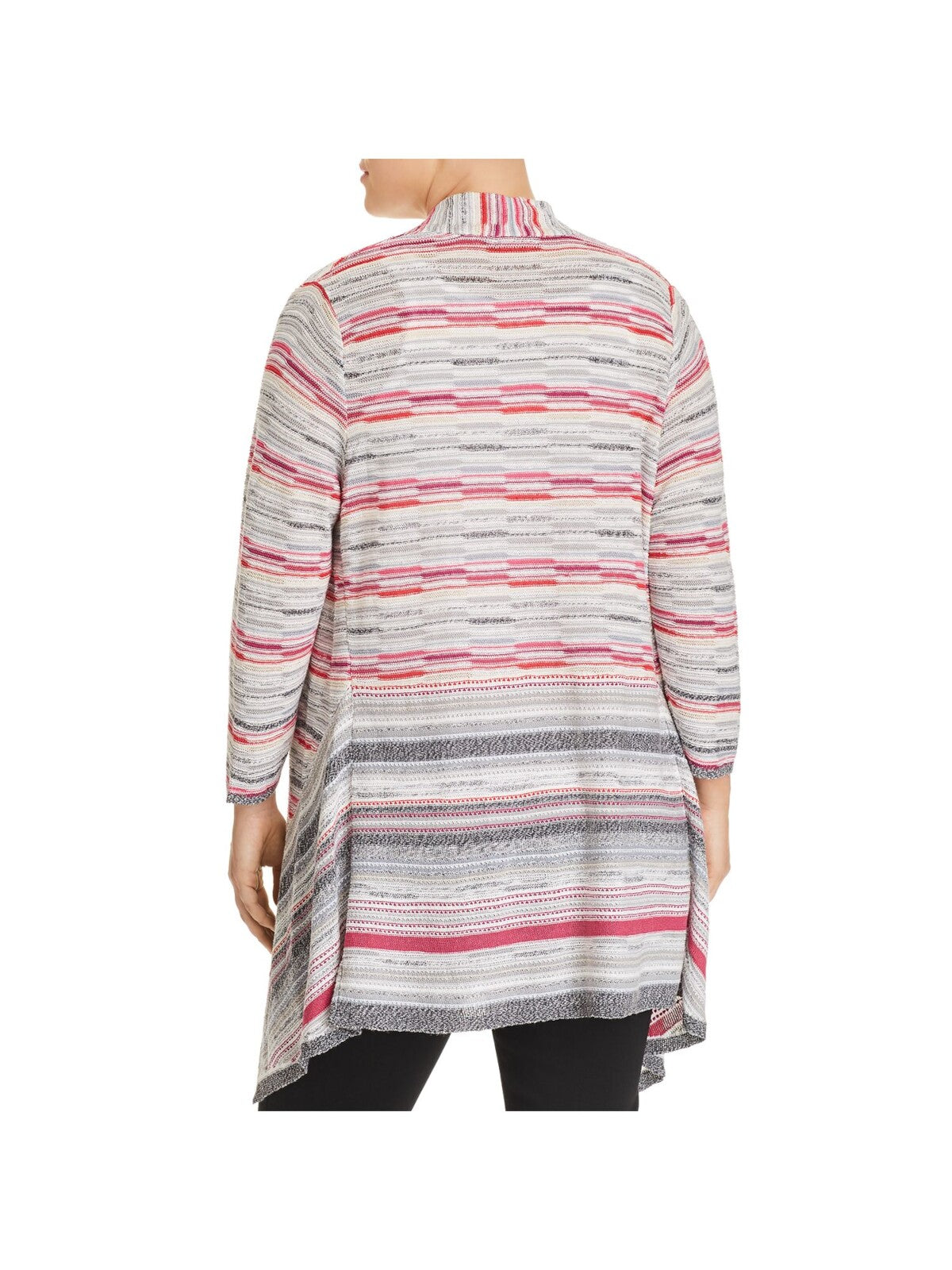 NIC+ZOE Womens Gray Striped 3/4 Sleeve Open Cardigan Wear To Work Top Plus 1X