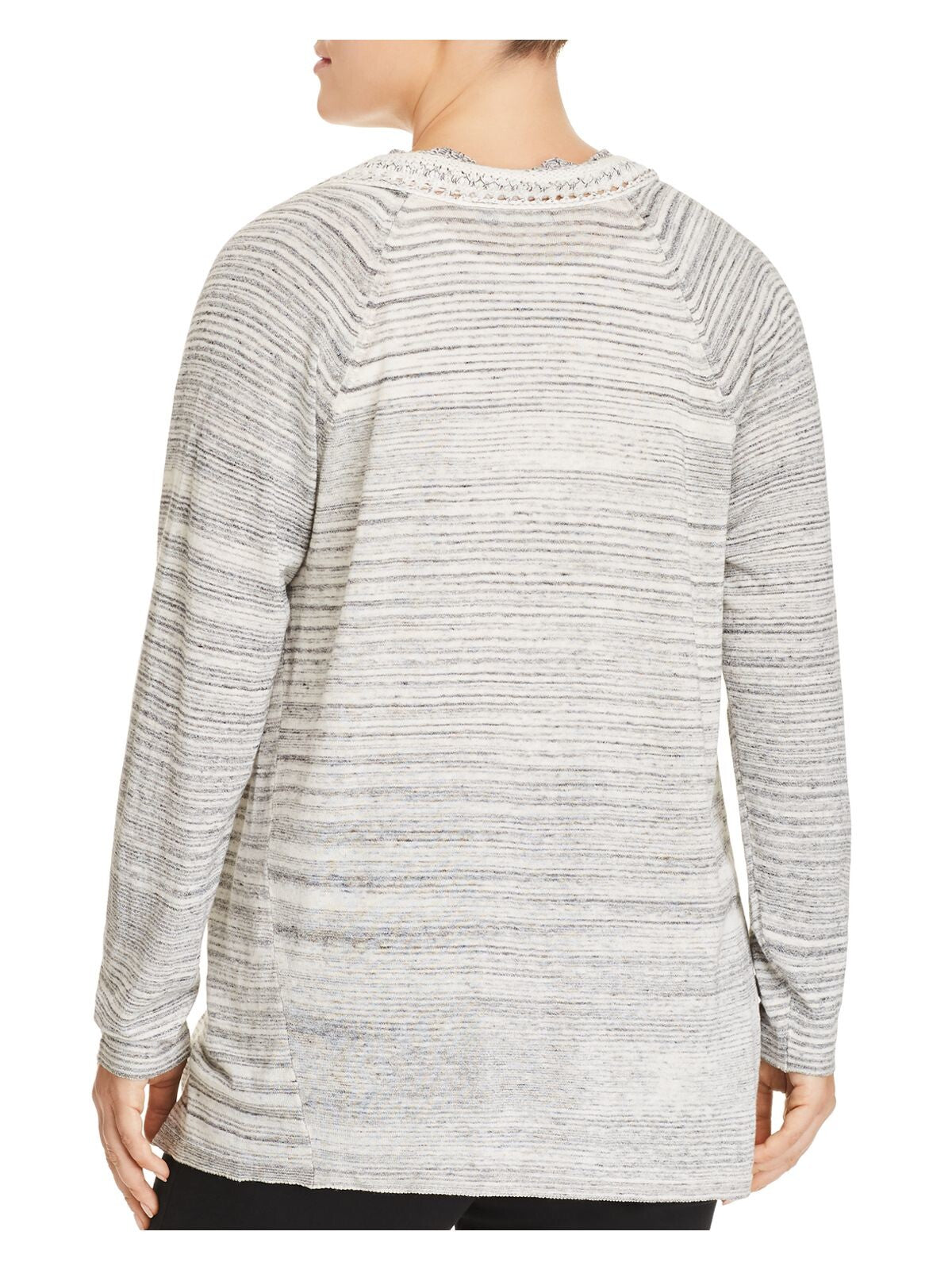 NIC+ZOE Womens Ivory Striped Long Sleeve Open Front Sweater Plus 1X