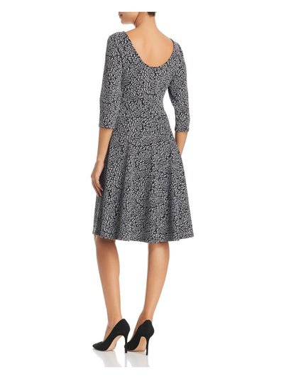 LEOTA Womens Gray Ribbed Animal Print Long Sleeve Round Neck Knee Length Wear To Work Sweater Dress S