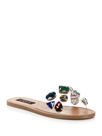 AQUA Womens Clear Transparent Embellished Trinket Round Toe Slip On Slide Sandals Shoes 6.5 M