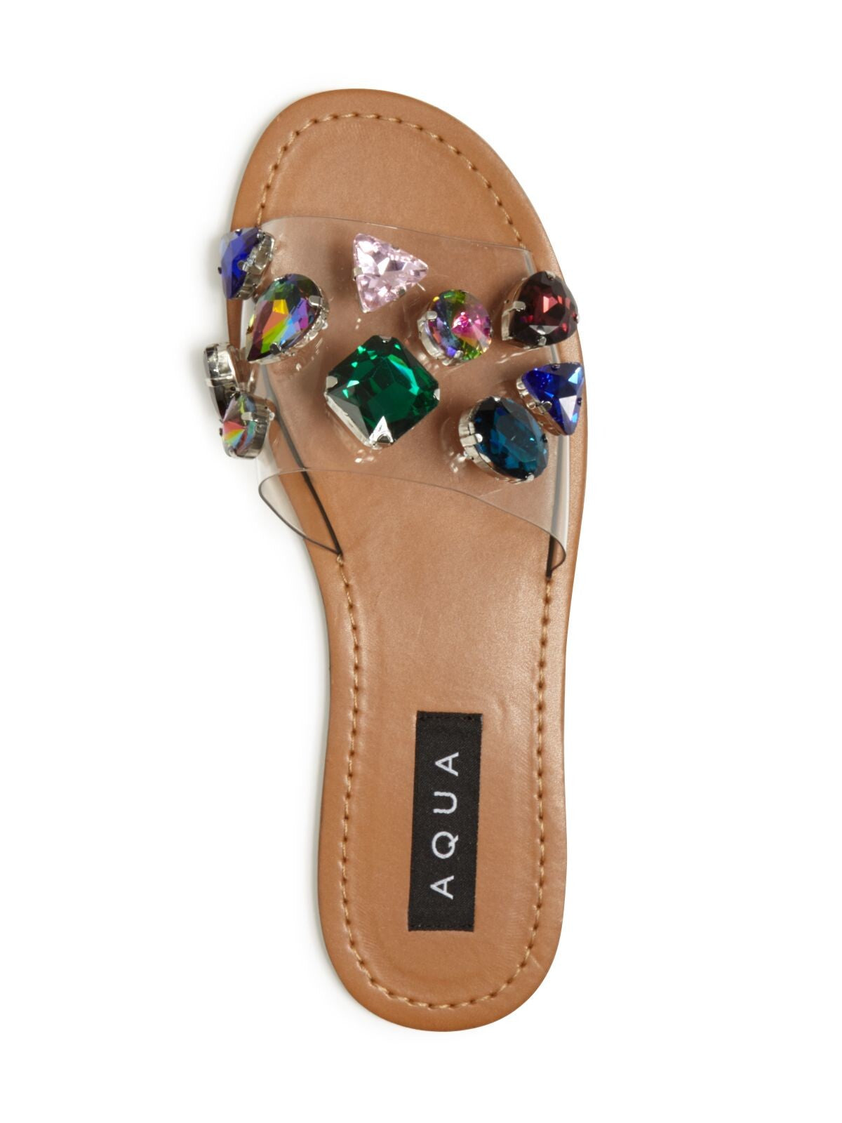 AQUA Womens Clear Transparent Embellished Trinket Round Toe Slip On Slide Sandals Shoes 6.5 M