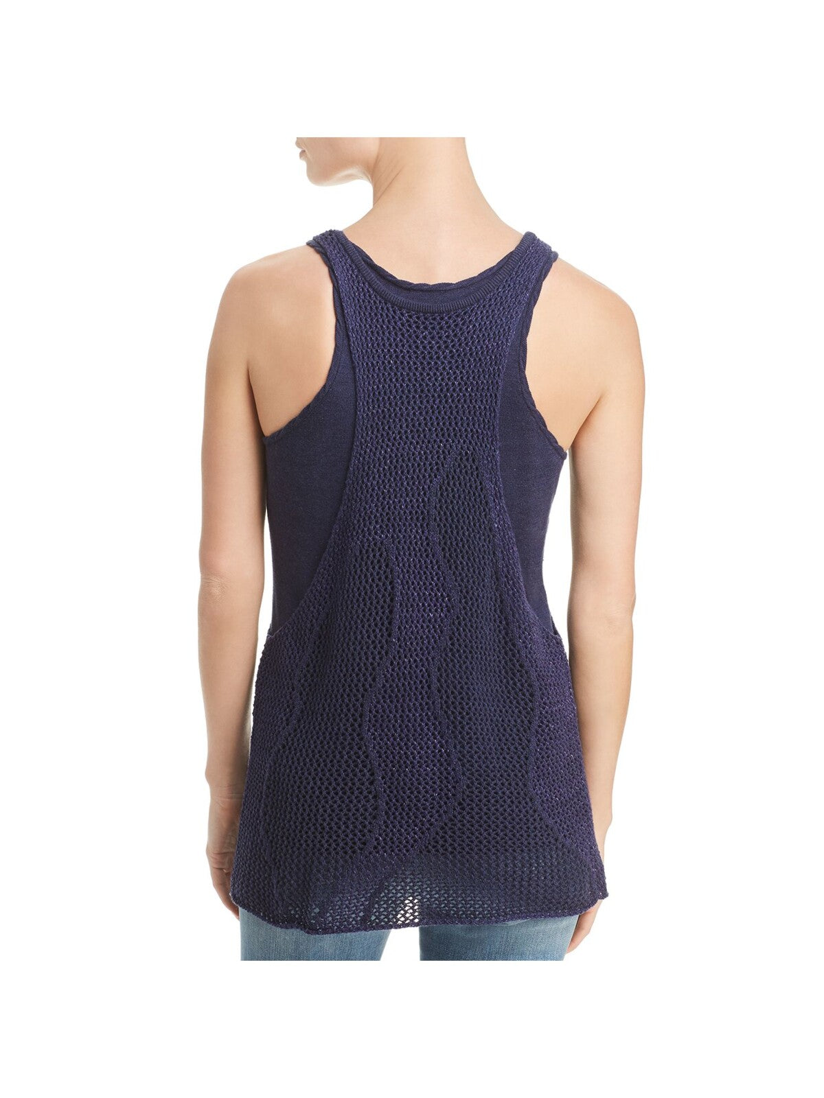 DONNA KARAN Womens Navy Textured Layered Sleeveless Scoop Neck Tank Top S